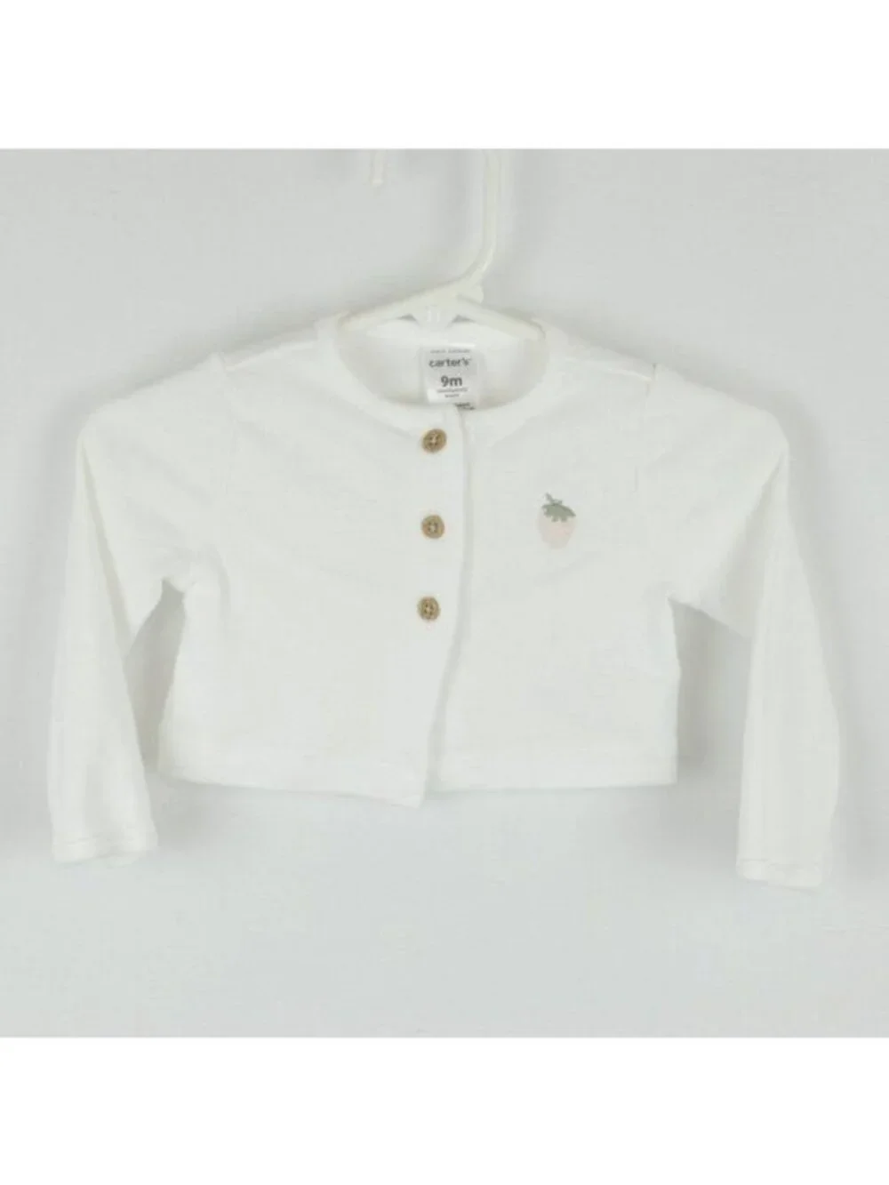 Carter's Infant Size 9 Months White Embroidered Button Up Knit Jersey Cardigan